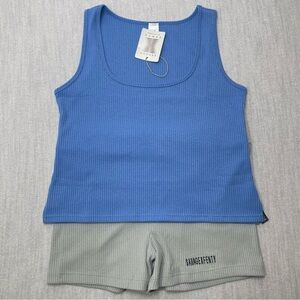 Savage x Fenty Essential Heavy Rib Square Neck Tank and Booty Shorts Set NWT